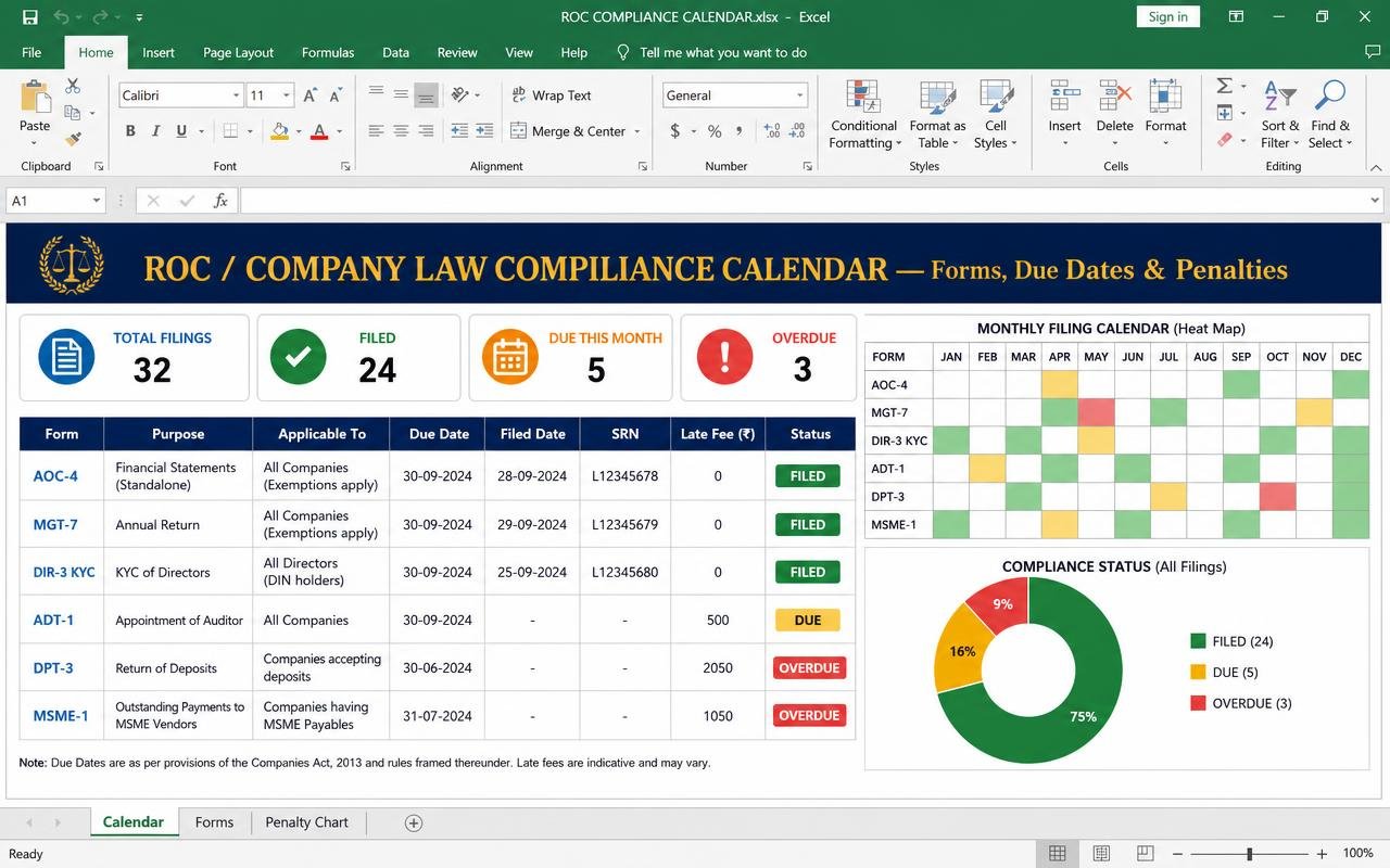 ROC Compliance Calendar — Excel dashboard preview